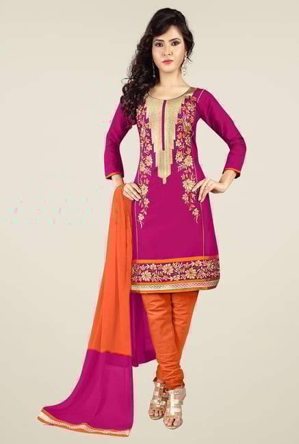Ishin Pink & Orange Printed Dress Material Ishin Pink & Orange Printed Dress Material