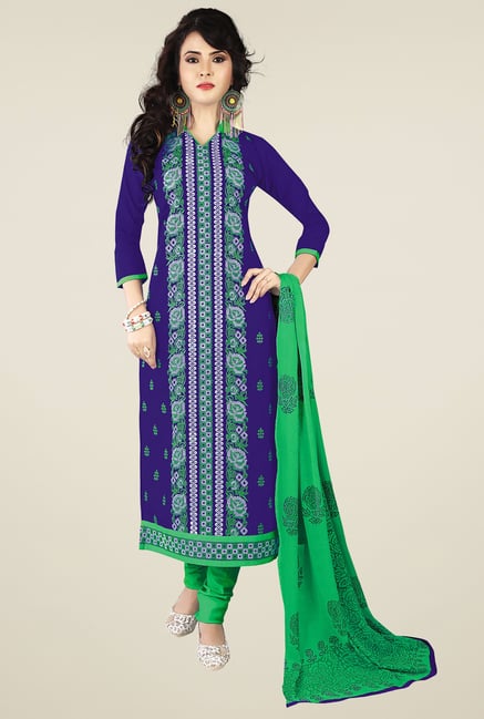 Ishin Blue & Green Printed Dress Material Ishin Blue & Green Printed Dress Material
