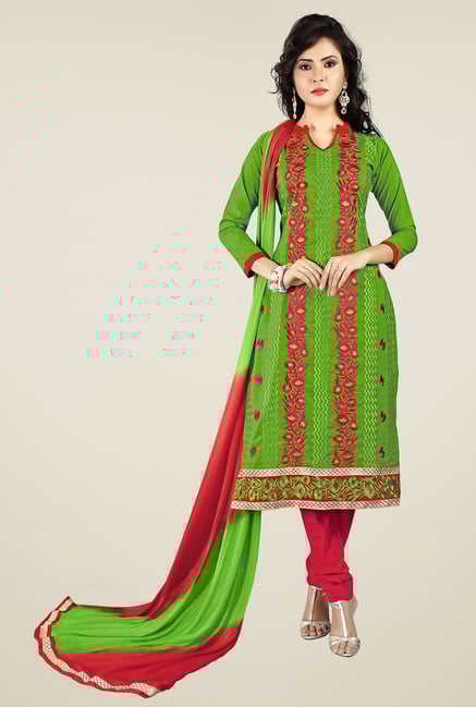 Ishin Green & Red Printed Dress Material Ishin Green & Red Printed Dress Material