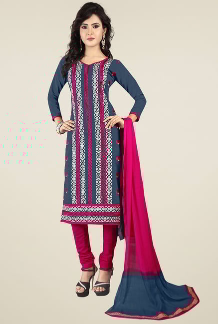 Ishin Grey & Pink Printed Dress Material Ishin Grey & Pink Printed Dress Material