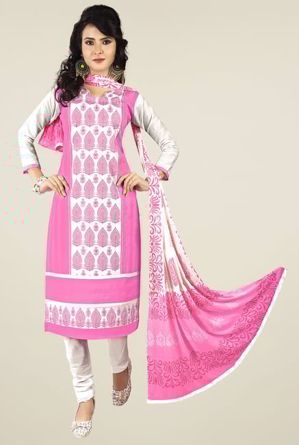 Ishin Pink & White Printed Dress Material Ishin Pink & White Printed Dress Material