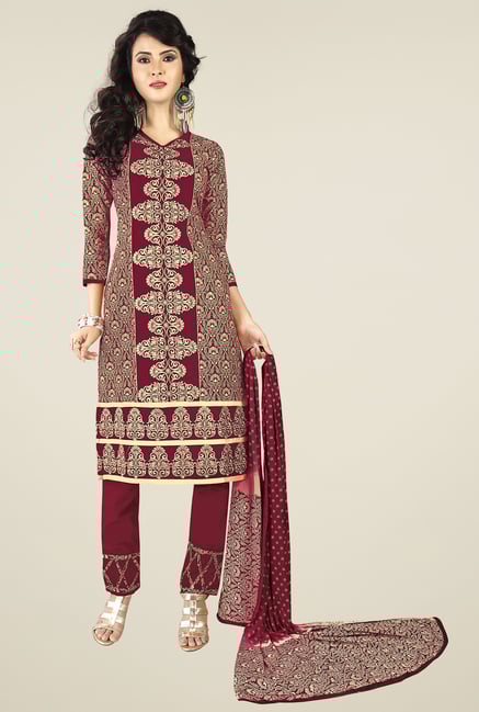 Ishin Beige & Maroon Printed Dress Material Ishin Beige & Maroon Printed Dress Material