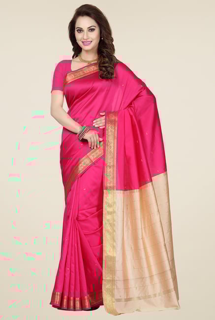 Ishin Pink Poly Silk Printed Saree Ishin Pink Poly Silk Printed Saree