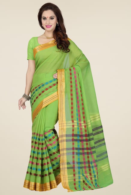 Ishin Green & Gold Cotton Printed Saree Ishin Green & Gold Cotton Printed Saree