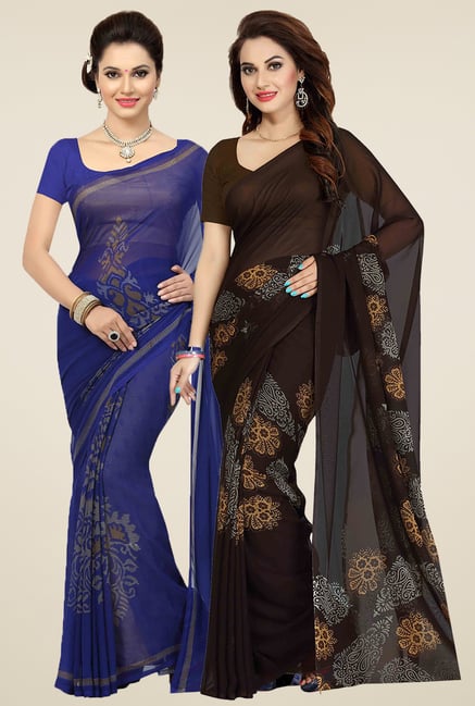 Ishin Blue & Brown Printed Sarees (Pack of 2) Ishin Blue & Brown Printed Sarees (Pack of 2)