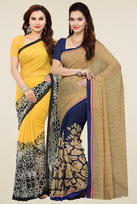 Ishin Yellow & Beige Sarees (Pack of 2) Ishin Yellow & Beige Sarees (Pack of 2)