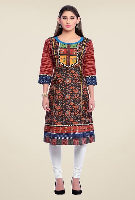 Zola Orange Floral Print Kurta Zola Orange Floral Print Kurta