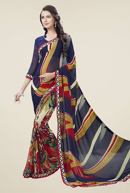 Ishin Multicolor Half & Half Printed Chiffon Saree Ishin Multicolor Half & Half Printed Chiffon Saree