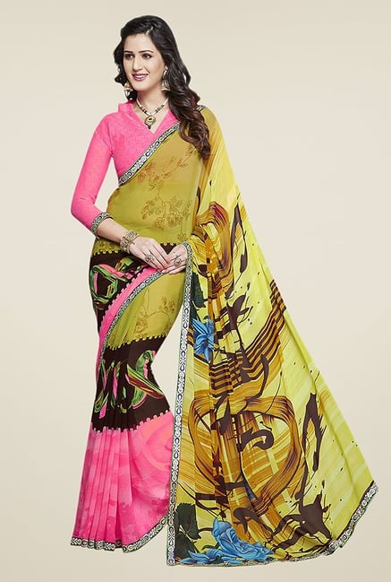 Ishin Multicolor Half & Half Printed Chiffon Saree Ishin Multicolor Half & Half Printed Chiffon Saree