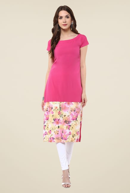 Janasya Pink Floral Print Kurta Janasya Pink Floral Print Kurta