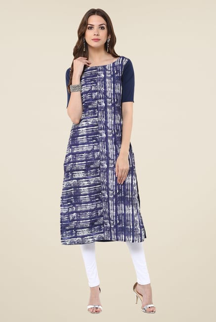 Janasya Navy Printed Kurta Janasya Navy Printed Kurta