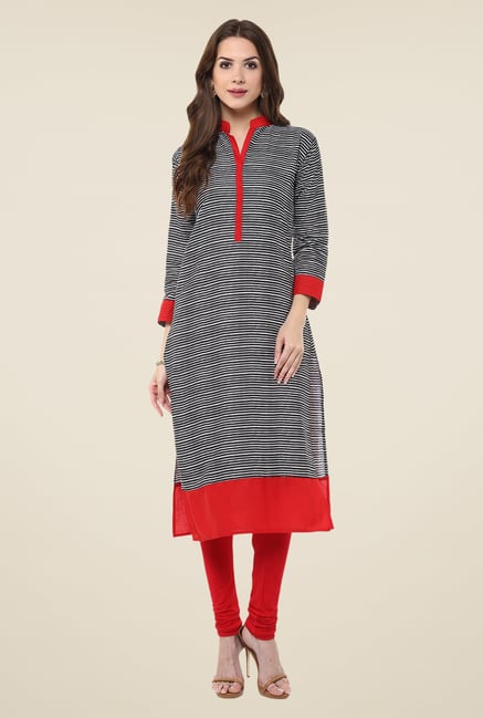 Janasya Black Striped Kurta Janasya Black Striped Kurta