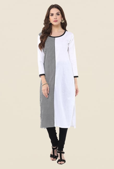 Janasya White & Black Checks Kurta Janasya White & Black Checks Kurta