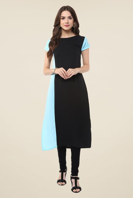Janasya Black & Turquoise Solid Kurta Janasya Black & Turquoise Solid Kurta