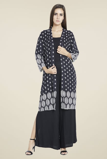 Globus Black Printed Duster Shrug Globus Black Printed Duster Shrug