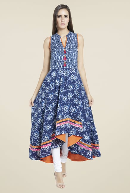 Globus Blue Floral Print Kurta Globus Blue Floral Print Kurta