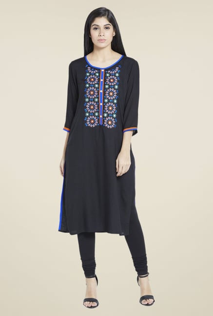 Globus Black Embroidered Kurta Globus Black Embroidered Kurta