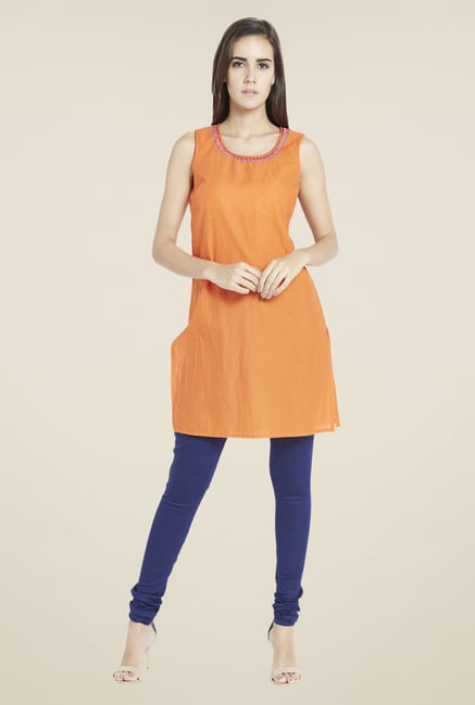 Globus Orange Solid Kurti Globus Orange Solid Kurti