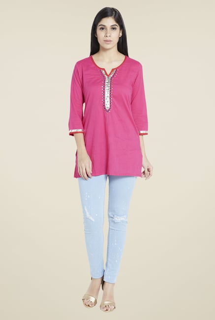 Globus Pink Solid Kurti Globus Pink Solid Kurti