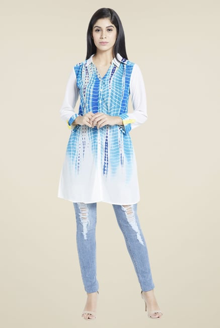 Globus Blue & White Printed Kurti Globus Blue & White Printed Kurti
