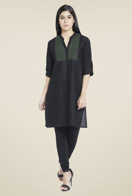 Globus Black Embroidered Kurta Globus Black Embroidered Kurta