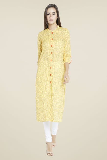 Globus Yellow Floral Print Kurta Globus Yellow Floral Print Kurta