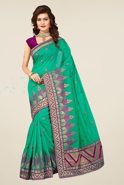Triveni Green Embroidered Bhagalpuri Silk Saree Triveni Green Embroidered Bhagalpuri Silk Saree