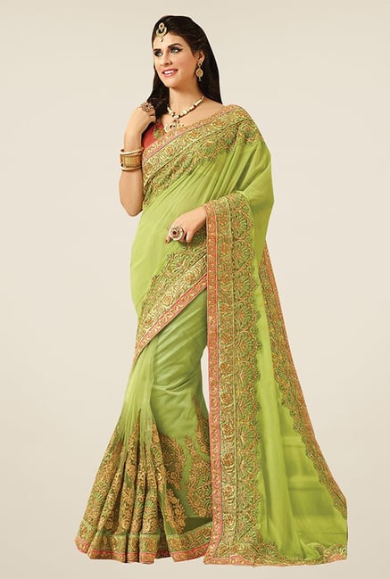 Triveni Green Embroidered Net Viscose Saree Triveni Green Embroidered Net Viscose Saree