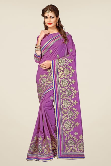 Triveni Purple Embroidered Bhagalpuri Silk Saree Triveni Purple Embroidered Bhagalpuri Silk Saree