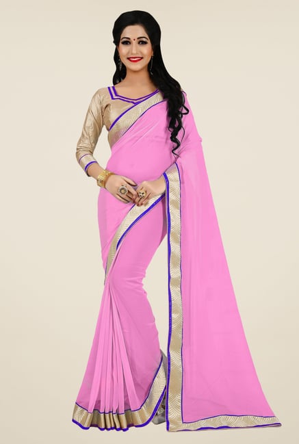 Triveni Pink Solid Faux Georgette Saree Triveni Pink Solid Faux Georgette Saree
