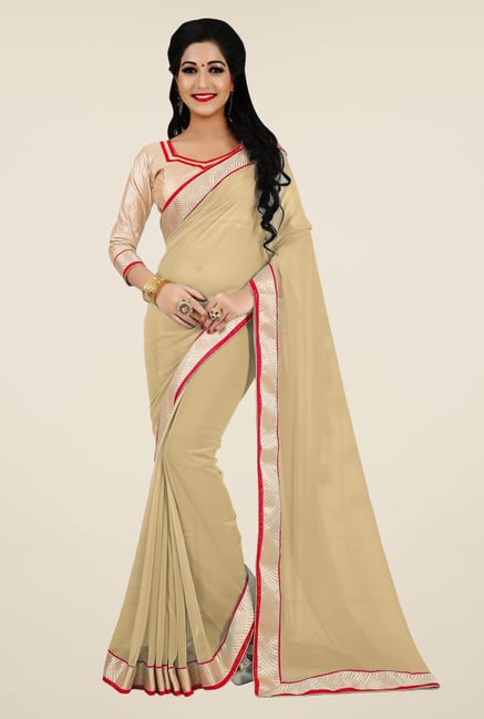 Triveni Beige Solid Faux Georgette Saree Triveni Beige Solid Faux Georgette Saree
