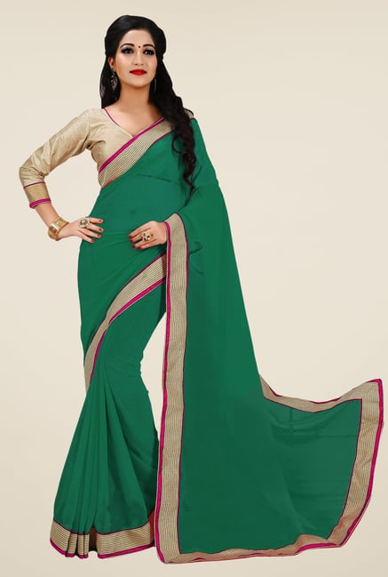 Triveni Green Solid Faux Georgette Saree Triveni Green Solid Faux Georgette Saree