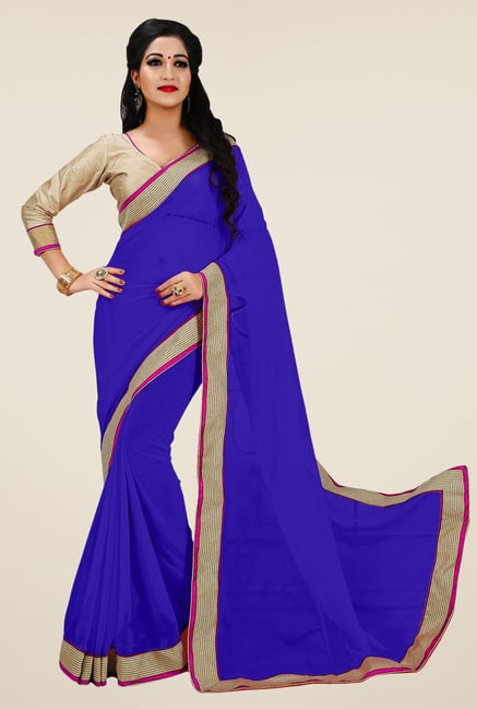 Triveni Blue Solid Faux Georgette Saree Triveni Blue Solid Faux Georgette Saree