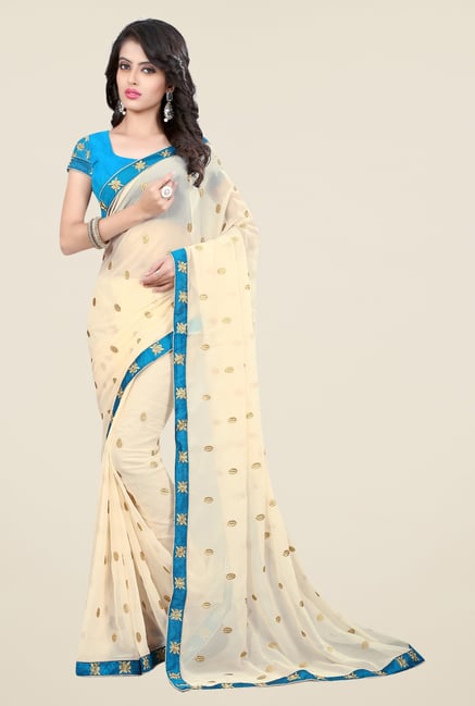 Triveni Cream Embroidered Faux Georgette Saree Triveni Cream Embroidered Faux Georgette Saree