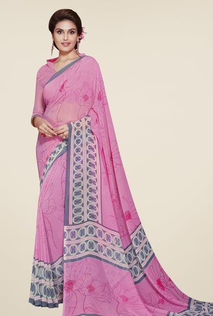 Triveni Pink Printed Faux Georgette Saree Triveni Pink Printed Faux Georgette Saree