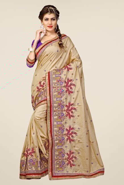 Triveni Cream Embroidered Manipuri Silk Saree Triveni Cream Embroidered Manipuri Silk Saree