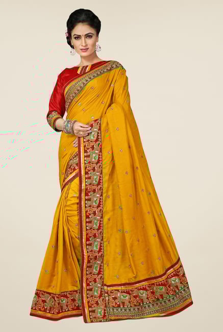 Triveni Mustard Embroidered Manipuri Silk Saree Triveni Mustard Embroidered Manipuri Silk Saree