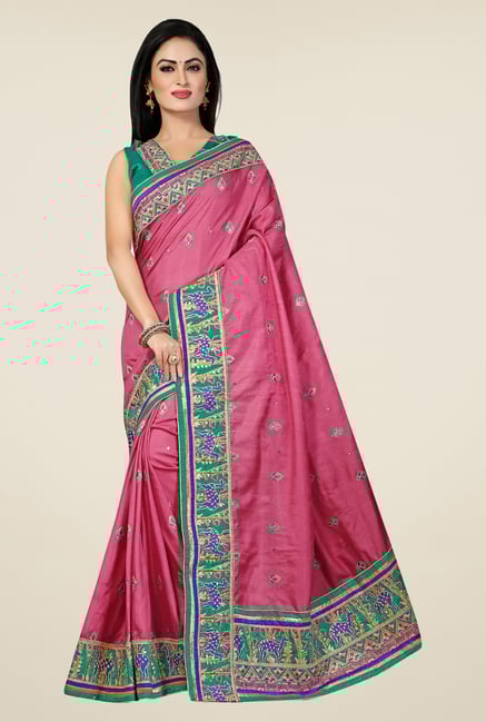 Triveni Pink Embroidered Manipuri Silk Saree Triveni Pink Embroidered Manipuri Silk Saree