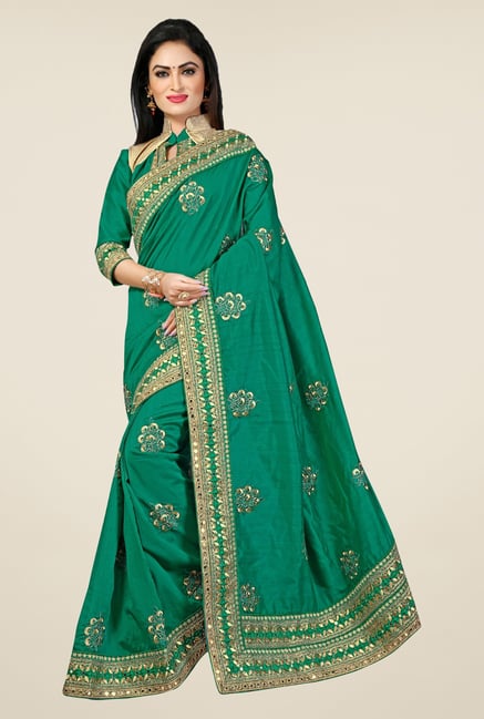 Triveni Green Embroidered Bhagalpuri Silk Saree Triveni Green Embroidered Bhagalpuri Silk Saree