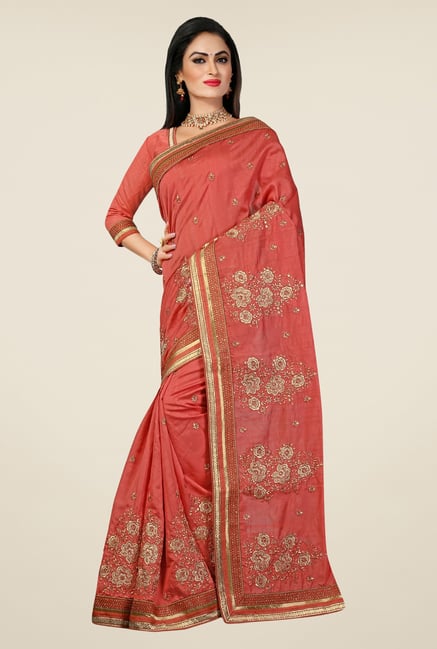 Triveni Orange Embroidered Bhagalpuri Silk Saree Triveni Orange Embroidered Bhagalpuri Silk Saree