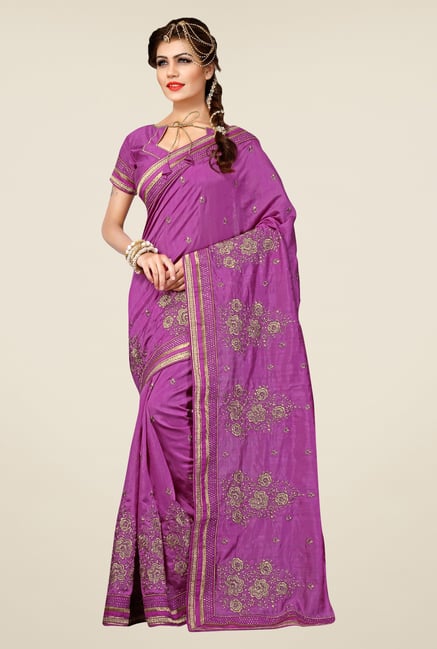 Triveni Purple Embroidered Bhagalpuri Silk Saree Triveni Purple Embroidered Bhagalpuri Silk Saree