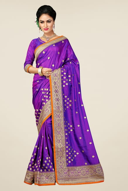 Triveni Purple Embroidered Bhagalpuri Silk Saree Triveni Purple Embroidered Bhagalpuri Silk Saree
