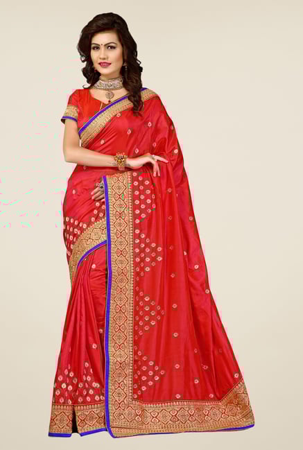 Triveni Red Embroidered Bhagalpuri Silk Saree Triveni Red Embroidered Bhagalpuri Silk Saree
