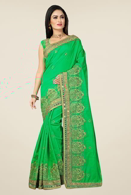 Triveni Green Embroidered Bhagalpuri Silk Saree Triveni Green Embroidered Bhagalpuri Silk Saree