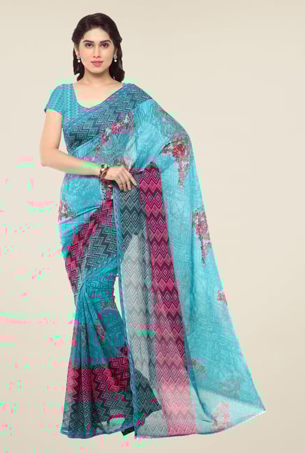 Triveni Blue Printed Faux Georgette Saree Triveni Blue Printed Faux Georgette Saree