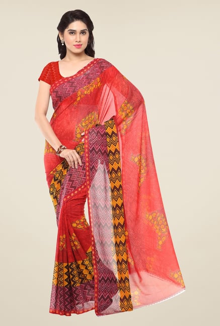 Triveni Red Printed Faux Georgette Saree Triveni Red Printed Faux Georgette Saree