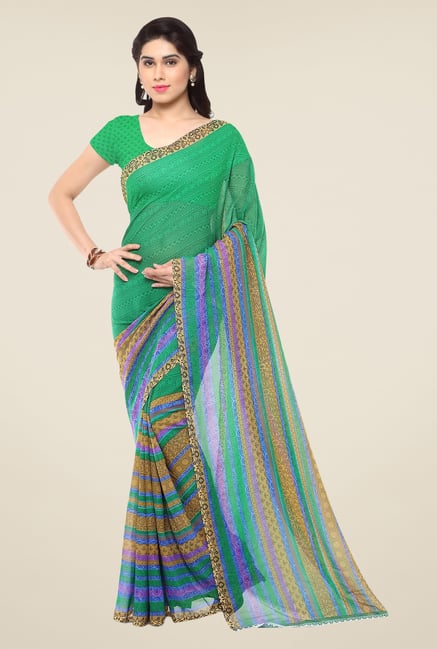 Triveni Green Printed Faux Georgette Saree Triveni Green Printed Faux Georgette Saree