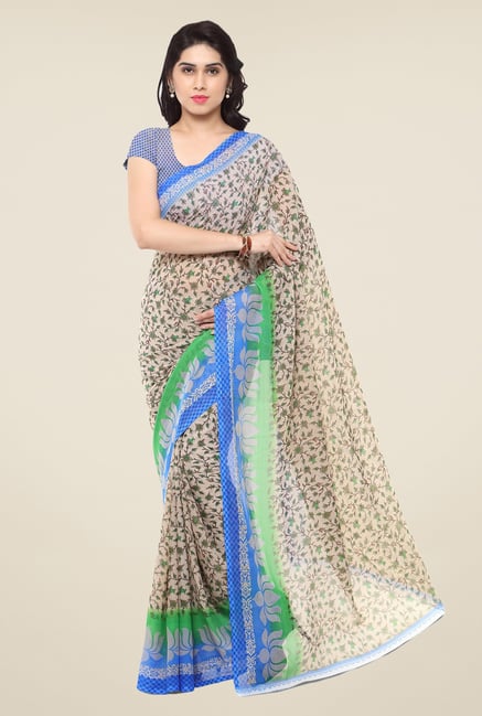 Triveni Beige Floral Print Faux Georgette Saree Triveni Beige Floral Print Faux Georgette Saree