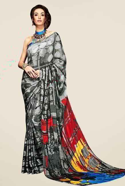 Triveni Grey Printed Silk Saree Triveni Grey Printed Silk Saree