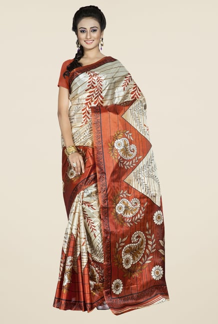 Triveni Beige & Brown Printed Art Silk Saree Triveni Beige & Brown Printed Art Silk Saree